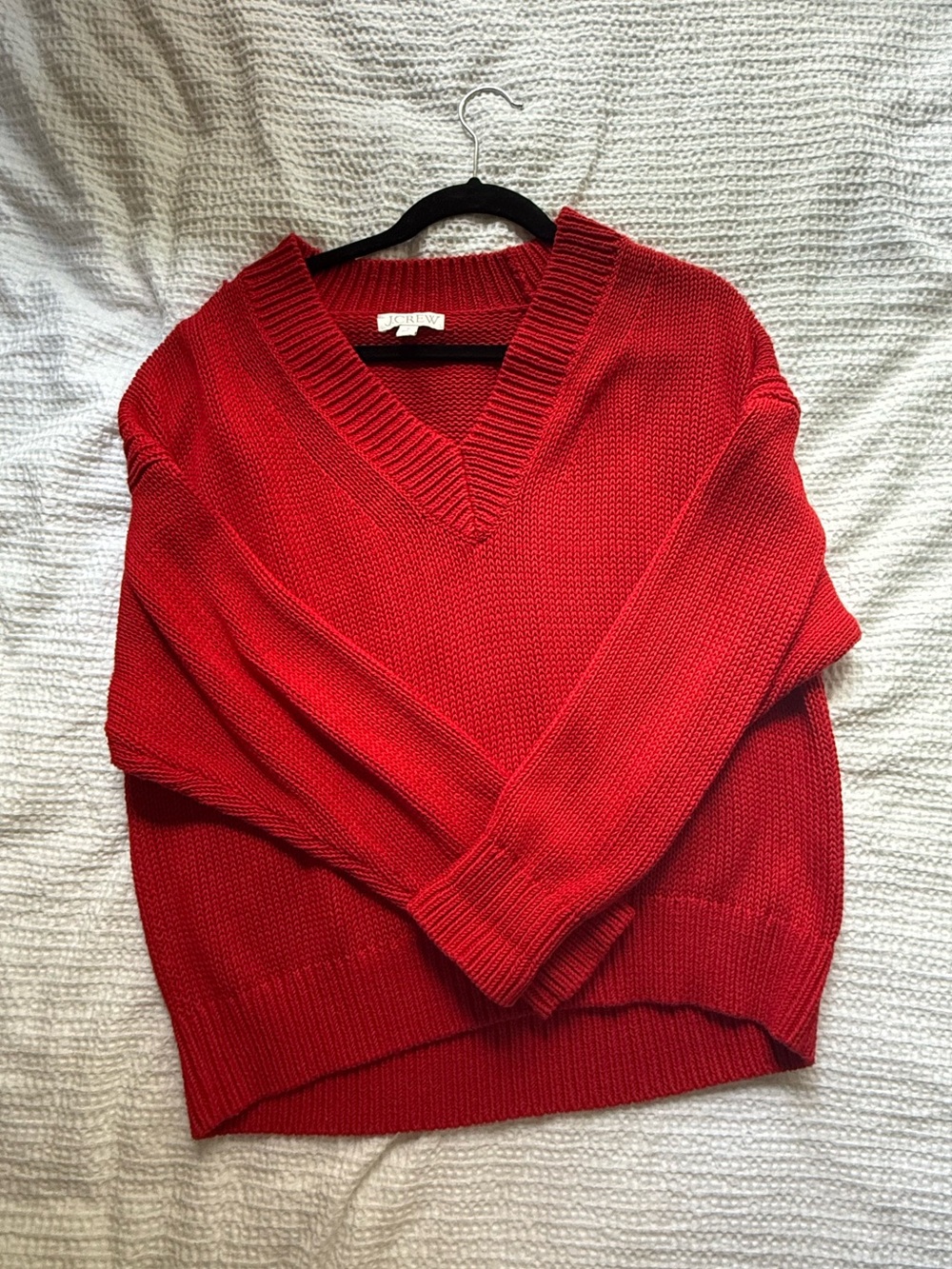 J Crew 100% Cotton Red V Neck Sweater